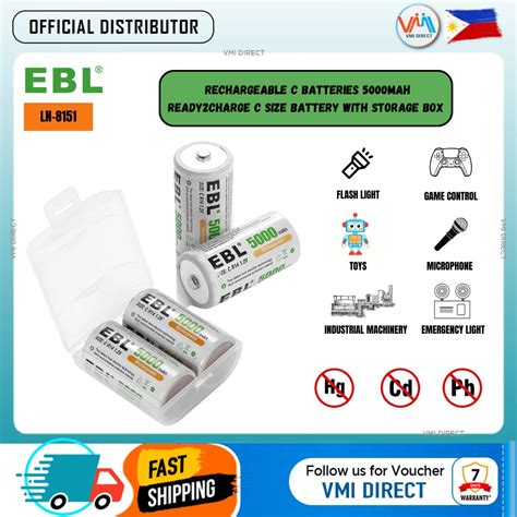 EBL LN-8151 1.2V C Cell 5000mAh Rechargeable NiMH Nickel Metal Hydride ...