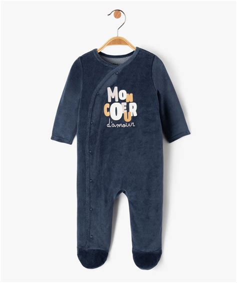 Pyjama en velours avec inscription multicolore bébé garçon marine GEMO