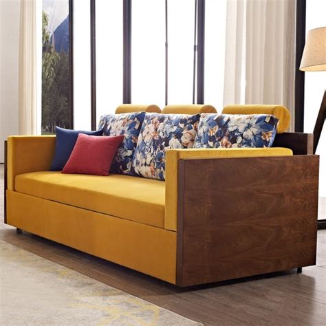 Luxury Modern Folding Wood Bunk Bed Sleeper Sofa Yellow Upholstered ...