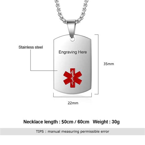 Custom Medical Alert Necklace For Men Women Stainless Steel Etsy