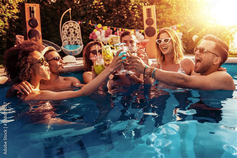 Enjoying Pool Party With Friends Stock Photo Adobe Stock