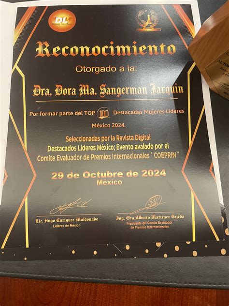 Reconocen a la Dra Dora Ma Sangerman Jarquín como una de las 100