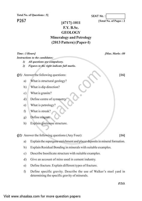 Mineralogy And Petrology B Sc Geology Semester Fybsc