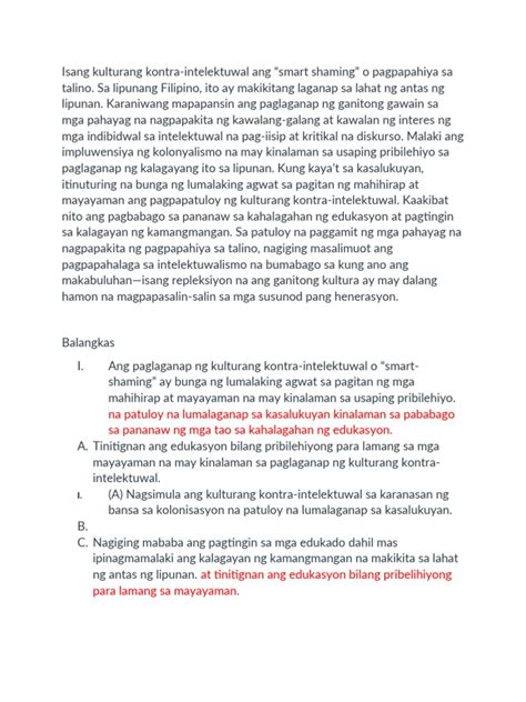 Halimbawa Ng Abstrak At Balangkas Pdf