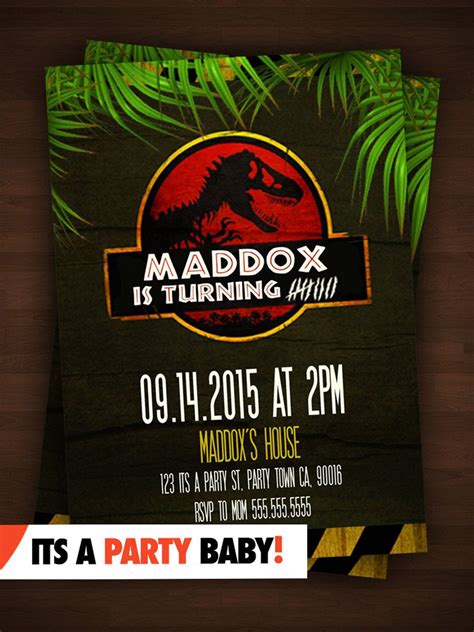 Jurassic Park Party Invitation Personalized Boys Birthday Printable Diy Custom Digital Inv