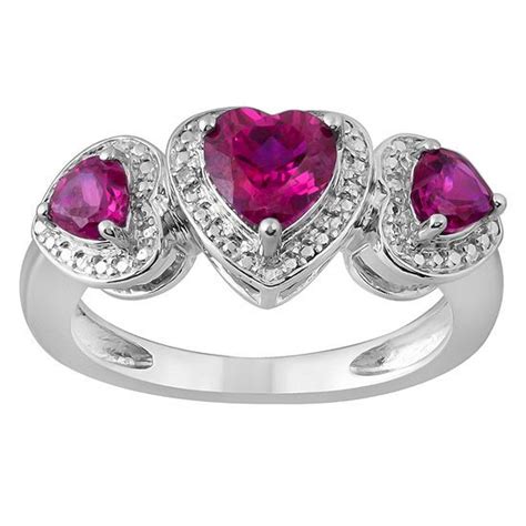 Lab Created Red Ruby Heart 3 Stone Band