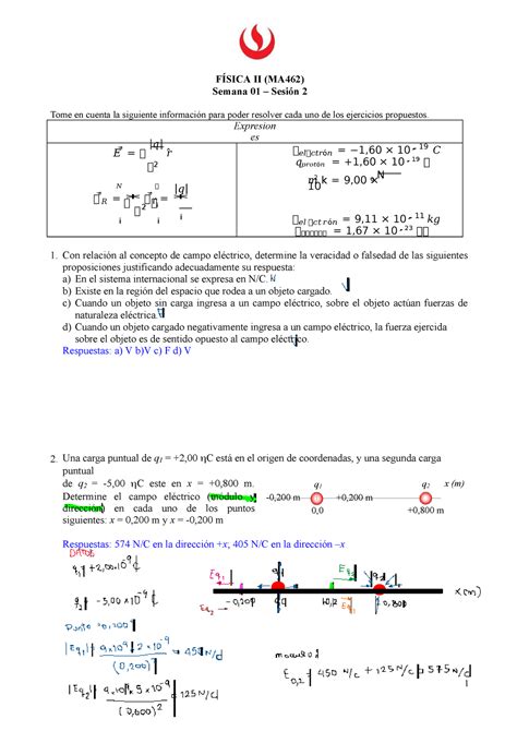 MA462 S01 DC2 Campo electrico discreto PREG Física 2 UPC StuDocu