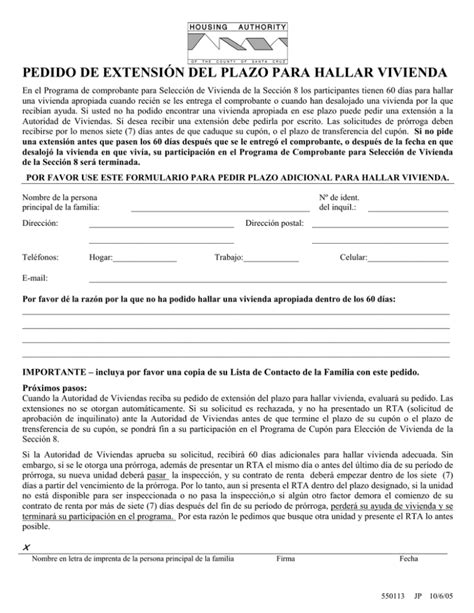 PEDIDO DE EXTENSIÓN DEL PLAZO PARA HALLAR VIVIENDA