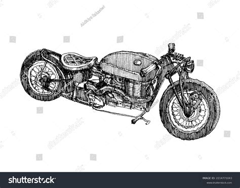 Cafe Racer Motorcylce Hand Drawn Illustration Stock Vector Royalty