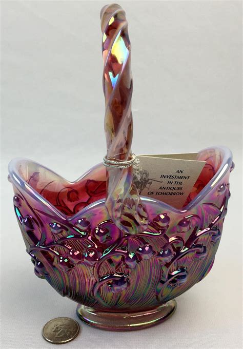 Lot Fenton Glass Iridescent Pink To Purple Plum Opalescent Carnival Glass Lily Of The