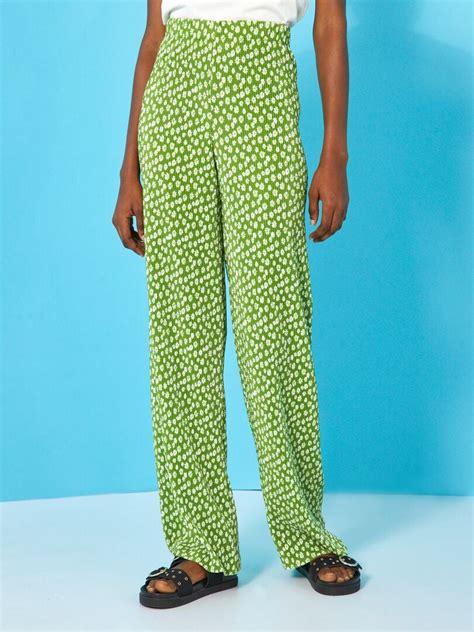 Pantalon Fluide Pliss Vert Kiabi