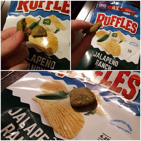 Found in a bag of Ruffles Jalapeno Ranch chips. Was rather dusty, and broke in half easily and ...