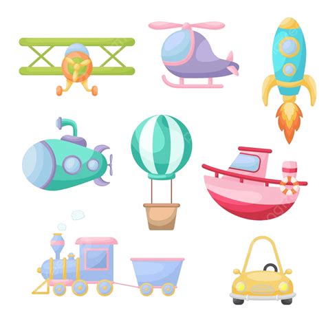 Cute Cartoon Vehicles For Childrens Design Jet Boat Flight Vector Jet