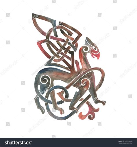 Celtic Griffin Mythical Creature In Celtic Braided Style Stock Photo