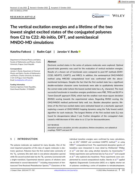 PDF The Vertical Excitation Energies And A Lifetime Of The Two Lowest