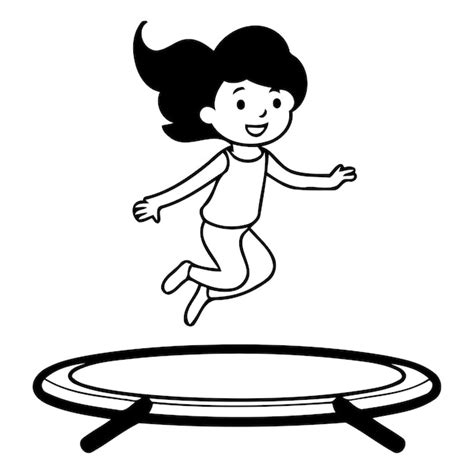 Une Jolie Petite Fille Sautant Sur Un Trampoline Illustration