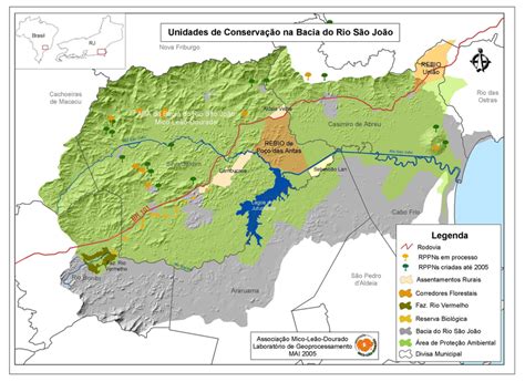 Mapa da Bacia do Rio São João indicando a localização das Reservas