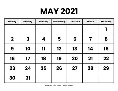 May 2021 Calendar Printable - A Printable Calendar