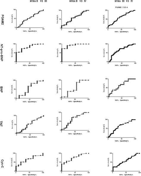 The ROC Curve Of Serum Level Of PGAM2 NT ProBNP BNP TNT And Cys C