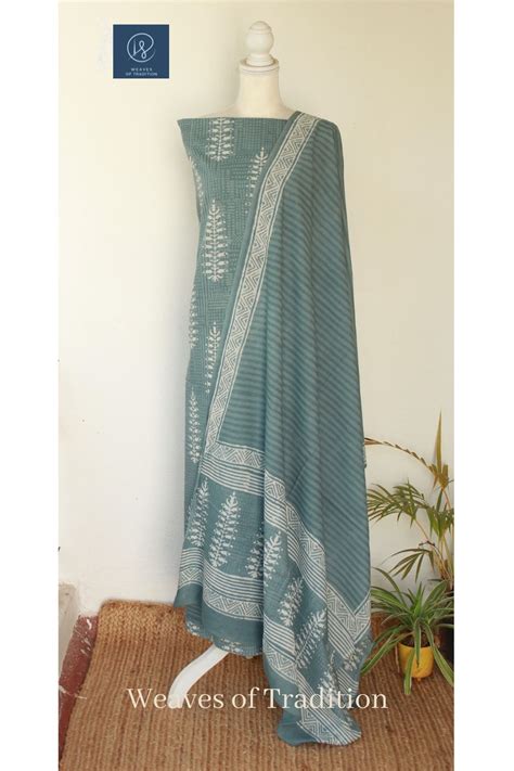 Grey Bagru Dabu Hand Block Printed Unstitched Cotton Dress Material