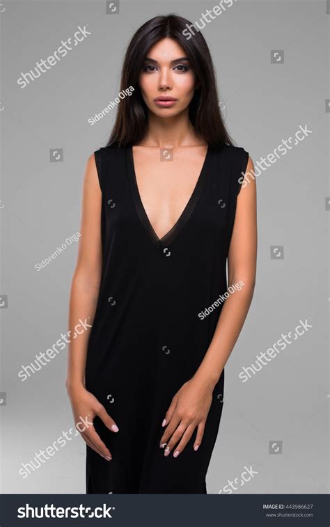 Sexy Beautiful Brunette Woman Black Dress Stock Photo 443986627 Shutterstock