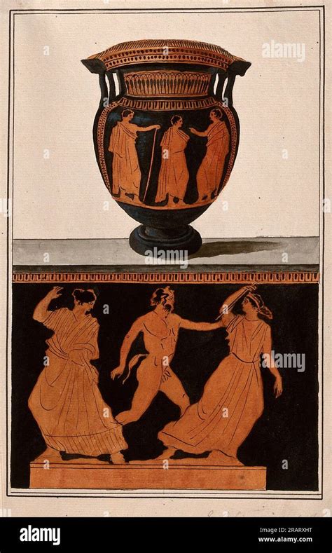 Above Red Figured Greek Wine Bowl Column Krater Below Detail Of