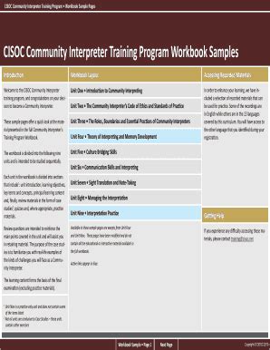 Fillable Online Cisoc Community Interpreter Training Program Workbook