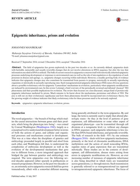 (PDF) Epigenetic inheritance, prions and evolution