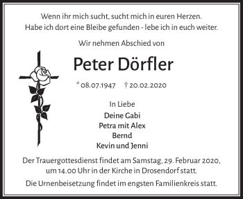 Traueranzeigen von Peter Dörfler Nordbayerischer Kurier