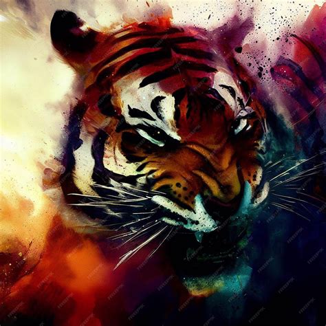 Premium AI Image | A painting of a tiger with a black and white face.