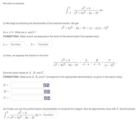 Solved We Wish To Compute ∫−11x3 3x2−9x−27x2 3dx I We