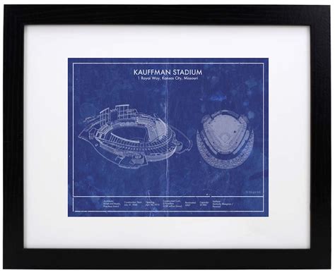 Kansas City Kauffman Stadium Vintage Blueprint Art Sizes 5x7 Etsy