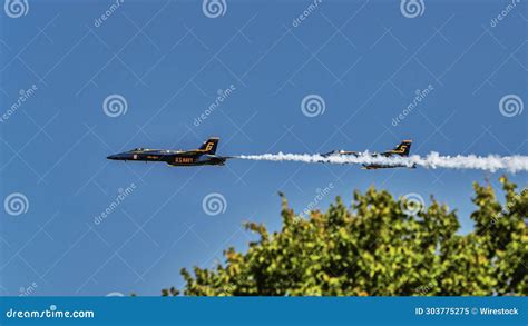 Pair of Military Jets in Formation Performing in the Sky at an Air Show ...