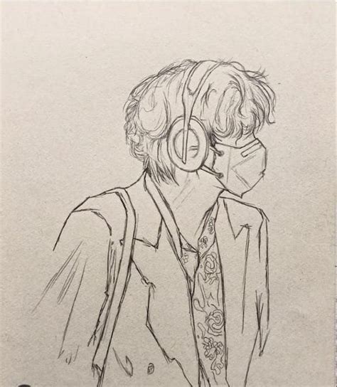 A Drawing Of A Man With Headphones On His Ears Wearing A Jacket And Tie