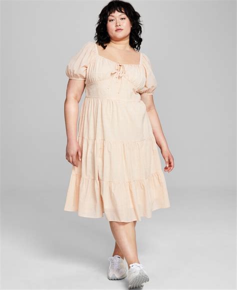 And Now This Plus Size Sweetheart Neck Puff Sleeve Tiered Midi Dress