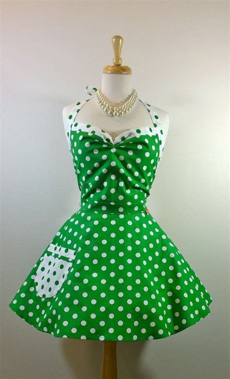 Kelly Green Polka Dot Apron Retro Apron Green Lolita Pinup Etsy