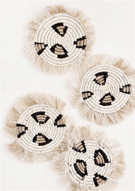 Fringed Raffia Coaster Set In Leopard