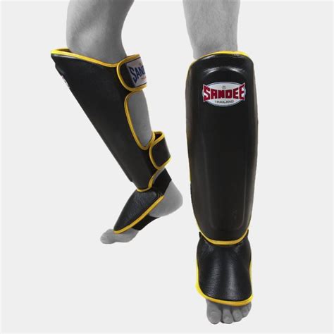 Sandee Authentic Black Yellow Leather Shinguards Fight Supplies UK