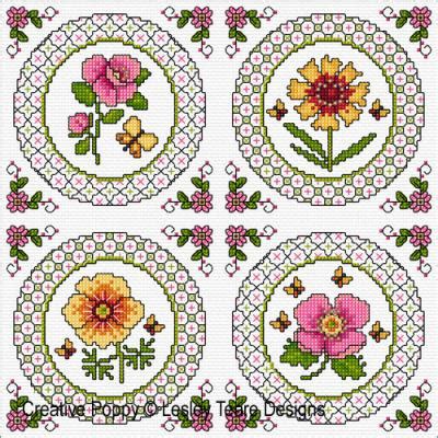 Lesley Teare Designs Blackwork With Summer Flowers Cross Stitch Pattern