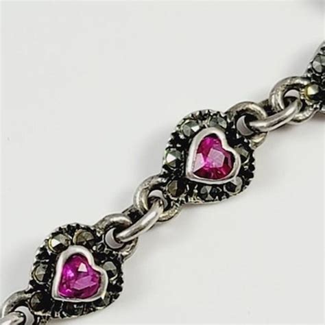 Sterling Pink Sapphire Marcasite Heart Shape Br Gem