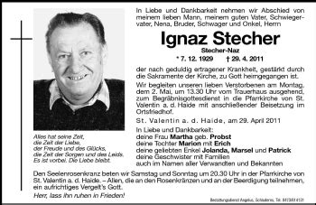 Traueranzeigen Von Ignaz Stecher Trauer Bz