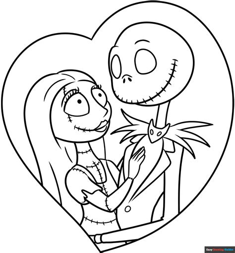 Jack And Sally From Nightmare Before Christmas Coloring Page Easy