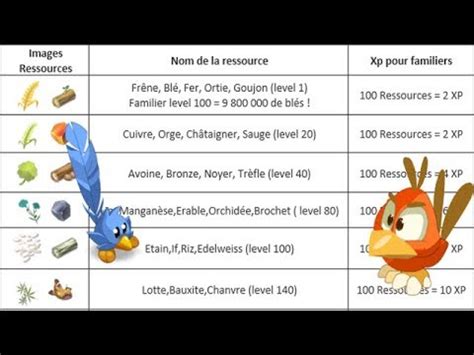 Dofus Tableaux d expérience des ressources pour familiers YouTube