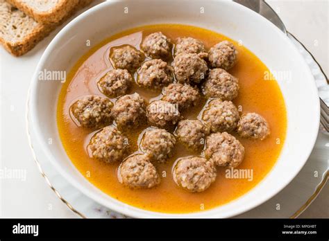 Turkish Food Sulu Kofte Juicy Meatballs Soup With Bread Traditional