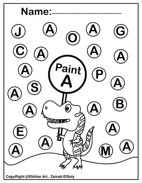 Set of ABC Dinosaur Trex Activity Paint a Dot Preschool Coloring sheets