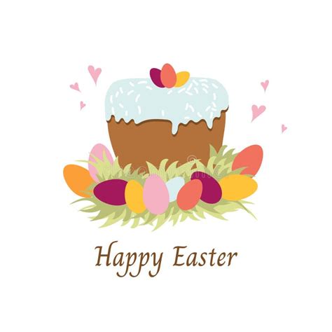 Spring Easter Poster Of Easter Cake With Sprinkles Bright Coloured Eggs 向量例证 插画 包括有 设计 字体