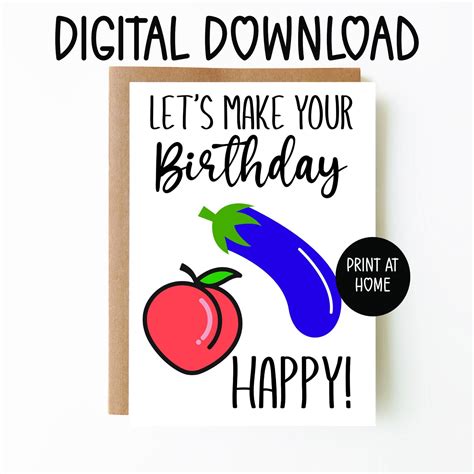 Birthday Peach And Eggplant Sex Card For Him Or Her Digital Etsy