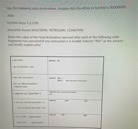 Solved Use The Following Data Declarations Assume That The Chegg