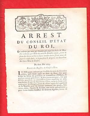 Arrest Du Conseil D Tat Du Roi Qui Ordonne Que Ceux Qui N Auront Pas