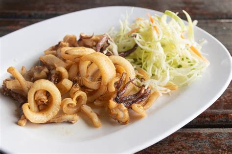 Deep Fried Dried Squid On Dish Thai Food Stock Image Image Of Thai